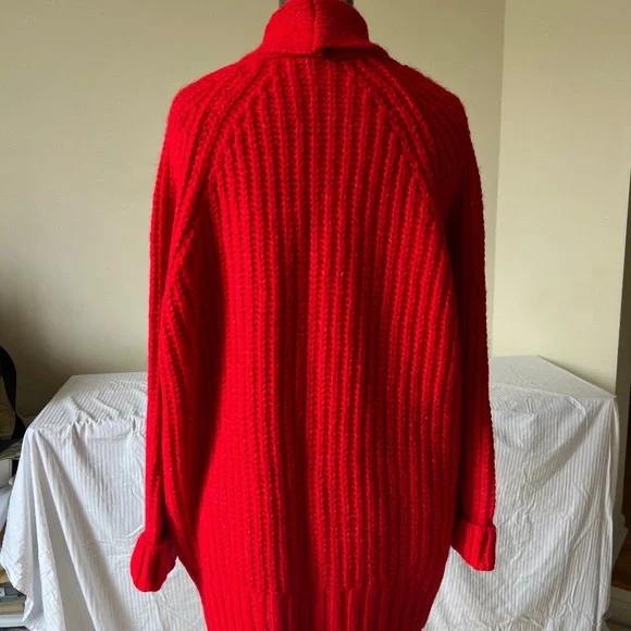 Long Oversized Red Sweater Cardigan - Picture 3 of 5